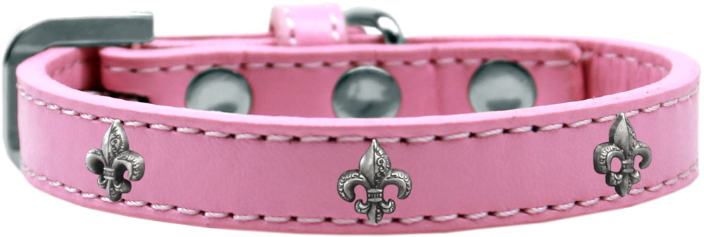Silver Fleur De Lis Widget Dog Collar Light Pink Size 10